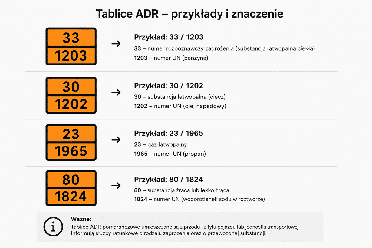 przykładowe tablice ADR i oznaczenia