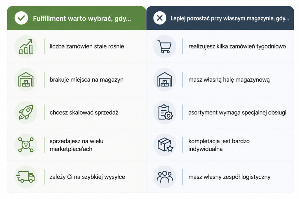 Porównanie sytuacji, w których bardziej opłaca się korzystać z usług fulfillment niż prowadzić własny magazyn