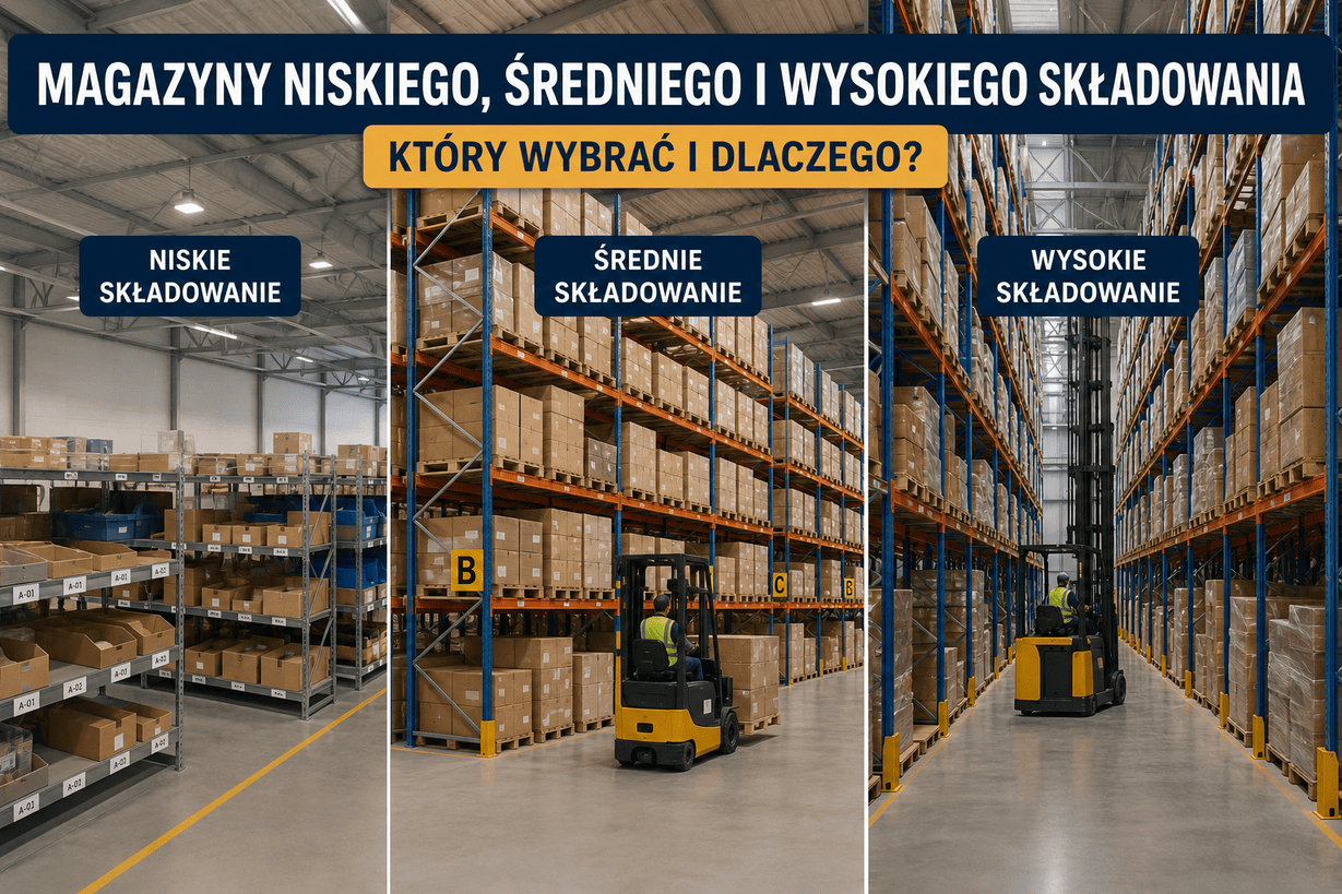 Porównanie magazynów niskiego, średniego i wysokiego składowania – różnice w wysokości regałów i zastosowaniu.
