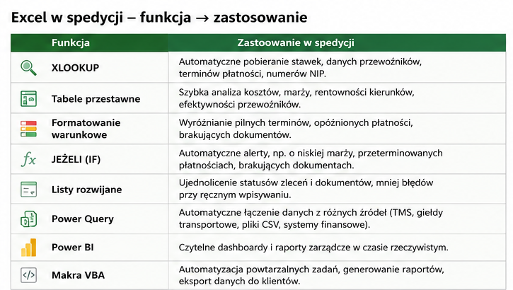 Excel w spedycji – najważniejsze funkcje i ich zastosowanie w analizie danych transportowych