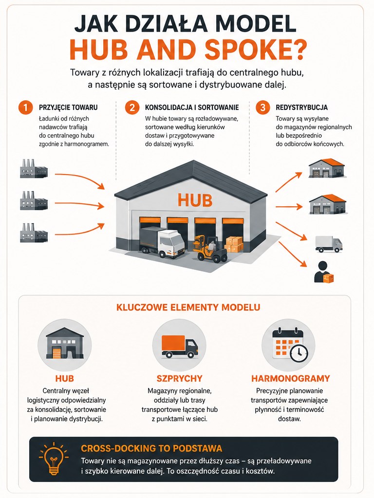 Model Hub and Spoke – schemat działania centralnego hubu w logistyce
