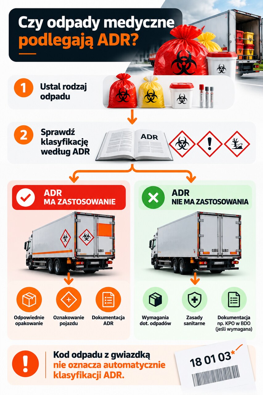 Transport odpadów medycznych przy szpitalu – pracownik załadowujący pojemniki do samochodu