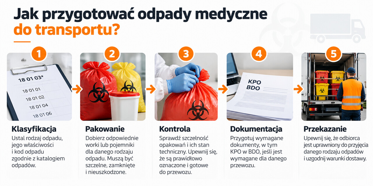Etapy przygotowania odpadów medycznych do transportu – klasyfikacja, pakowanie, kontrola, dokumentacja i odbiór